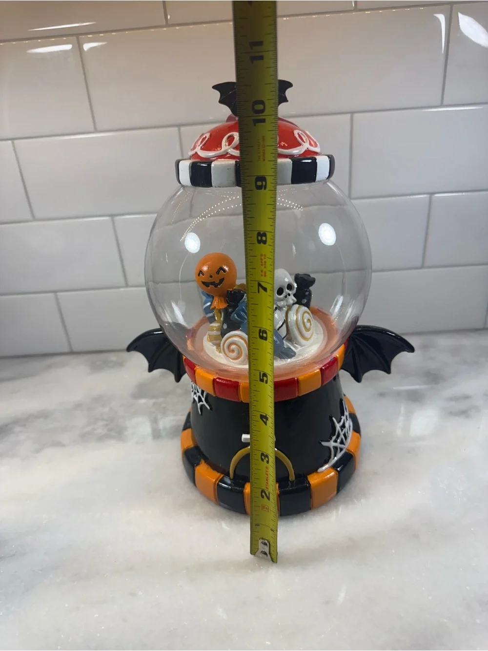 🧡🖤NWT Candy Corn Lane Faux Halloween Themed Gumball Machine Table Top Decor